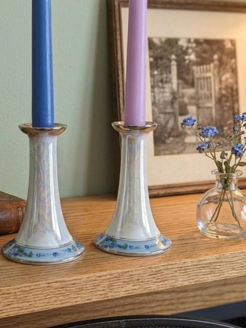 Vintage MZ Altrohlau Czechoslovakia Iridescent Candle Holders (2)